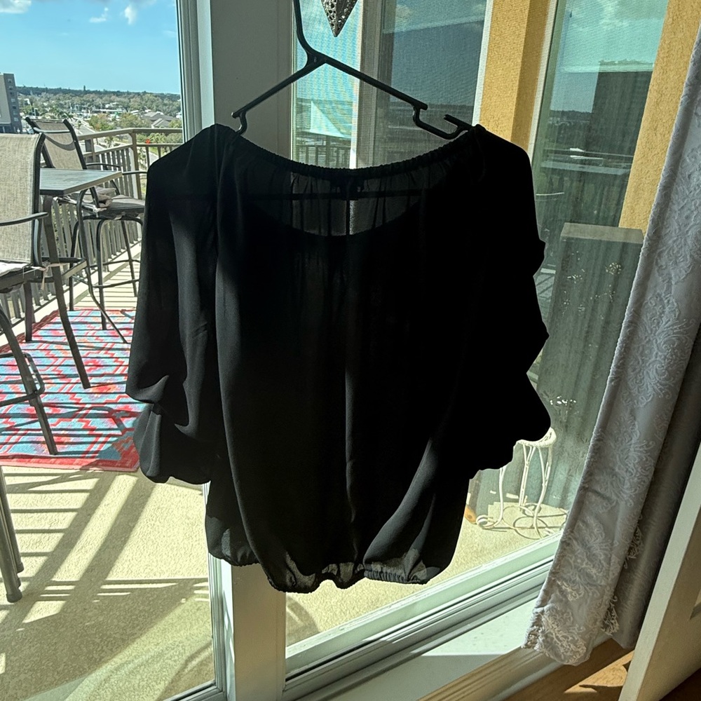CeCe Black Women's Blouse cinched short sleeve elastic waste